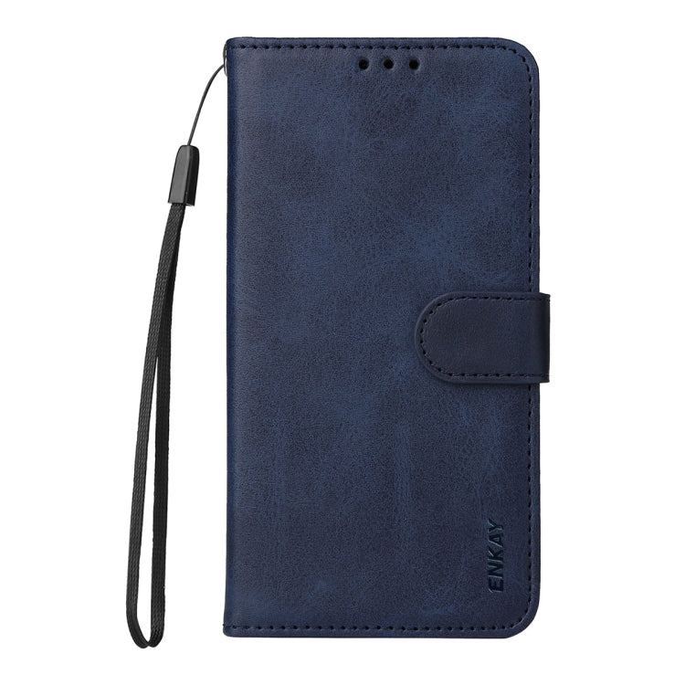 For iPhone 16e ENKAY Card Wallet Calf Texture Leather Phone Case with Screen Film(Blue) - iPhone 16e Cases by ENKAY | Online Shopping South Africa | PMC TechLife | Buy Now Pay Later Mobicred