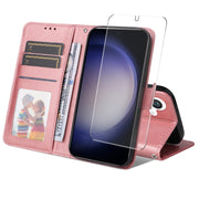 For Samsung Galaxy S25 5G ENKAY Card Wallet Calf Texture Leather Phone Case with Screen Film(Pink)