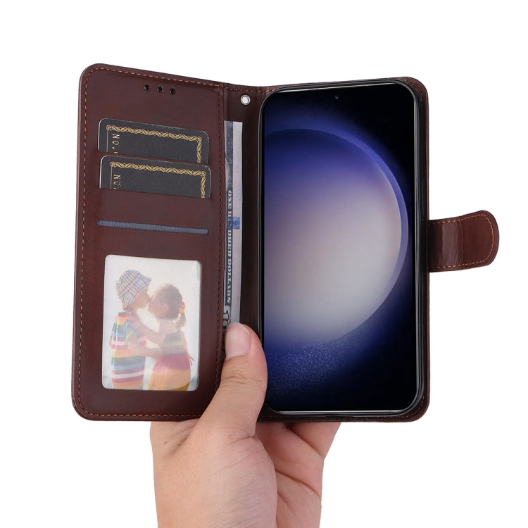 For Samsung Galaxy S25 5G ENKAY Card Wallet Calf Texture Leather Phone Case with Screen Film(Brown) - Galaxy S25 5G Cases by ENKAY | Online Shopping South Africa | PMC Jewellery | Buy Now Pay Later Mobicred