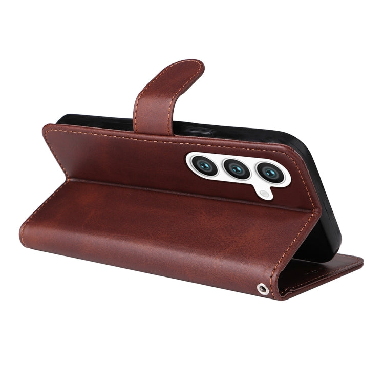 For Samsung Galaxy S25 5G ENKAY Card Wallet Calf Texture Leather Phone Case with Screen Film(Brown) - Galaxy S25 5G Cases by ENKAY | Online Shopping South Africa | PMC Jewellery | Buy Now Pay Later Mobicred