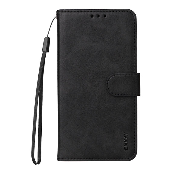 For Samsung Galaxy S25+ 5G ENKAY Card Wallet Calf Texture Leather Phone Case with Screen Film(Black)