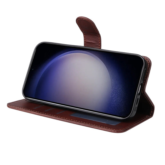 For Samsung Galaxy S25+ 5G ENKAY Card Wallet Calf Texture Leather Phone Case with Screen Film(Brown)