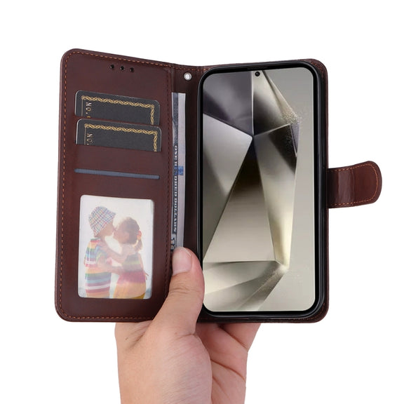 For Samsung Galaxy S25 Ultra 5G ENKAY Card Wallet Calf Texture Leather Phone Case with Screen Film(Black)