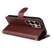 For Samsung Galaxy S25 Ultra 5G ENKAY Card Wallet Calf Texture Leather Phone Case with Screen Film(Red)