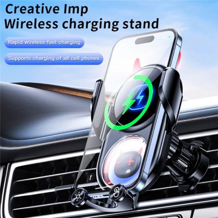 D1 Devil Design Air Vent Mount Phone Holder Stand 15W Car Wireless Charger(Black) - Car Charger by PMC TechLife | Online Shopping South Africa | PMC TechLife | Buy Now Pay Later Mobicred
