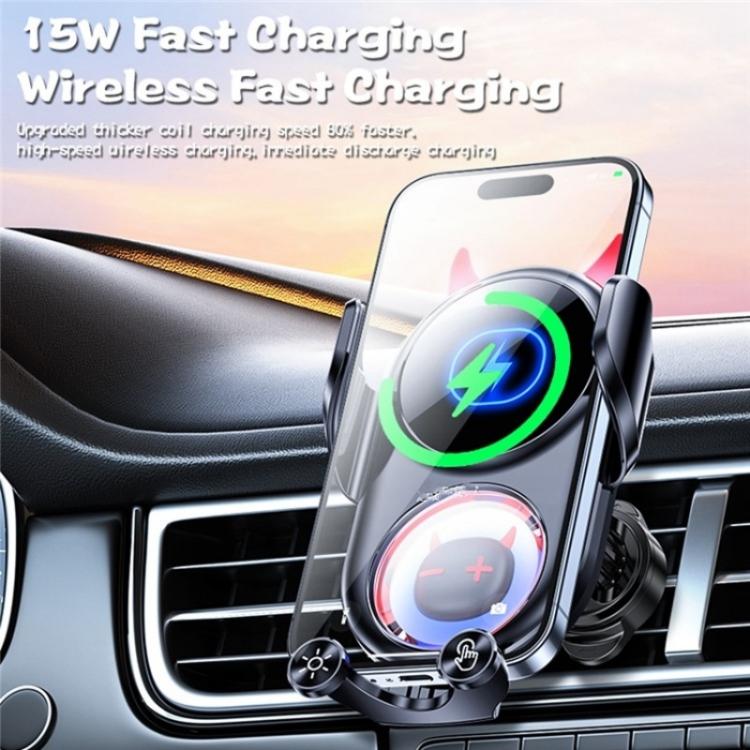 D1 Devil Design Air Vent Mount Phone Holder Stand 15W Car Wireless Charger(Black) - Car Charger by PMC TechLife | Online Shopping South Africa | PMC TechLife | Buy Now Pay Later Mobicred