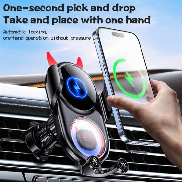 D1 Devil Design Air Vent Mount Phone Holder Stand 15W Car Wireless Charger(Black) - Car Charger by PMC TechLife | Online Shopping South Africa | PMC TechLife | Buy Now Pay Later Mobicred