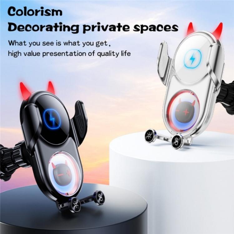 D1 Devil Design Air Vent Mount Phone Holder Stand 15W Car Wireless Charger(Black) - Car Charger by PMC TechLife | Online Shopping South Africa | PMC TechLife | Buy Now Pay Later Mobicred