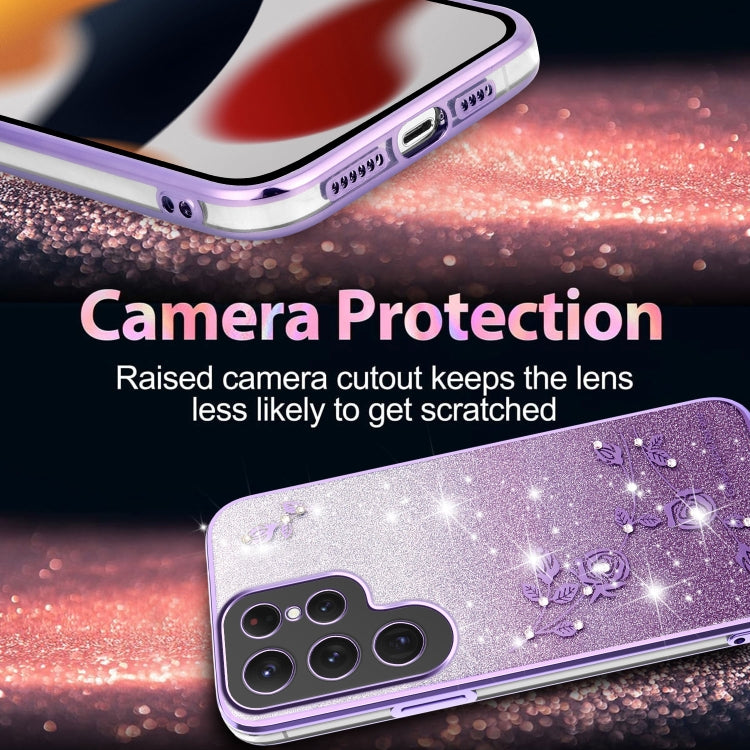 For Samsung Galaxy S25 5G Gradient Glitter Flower All-inclusive Phone Case(Purple) - Galaxy S25 5G Cases by PMC Jewellery | Online Shopping South Africa | PMC Jewellery | Buy Now Pay Later Mobicred