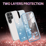 For Samsung Galaxy S25 5G Gradient Glitter Flower All-inclusive Phone Case(Blue)