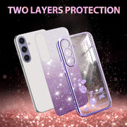 For Samsung Galaxy S25+ 5G Gradient Glitter Flower All-inclusive Phone Case(Purple)