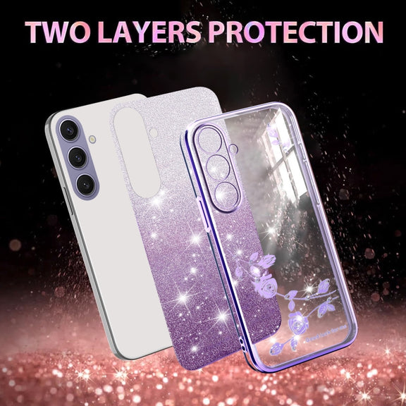 For Samsung Galaxy S25+ 5G Gradient Glitter Flower All-inclusive Phone Case(Purple)