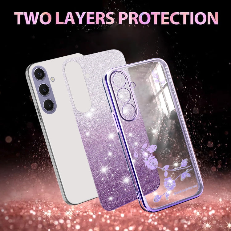 For Samsung Galaxy S25+ 5G Gradient Glitter Flower All-inclusive Phone Case(Purple)
