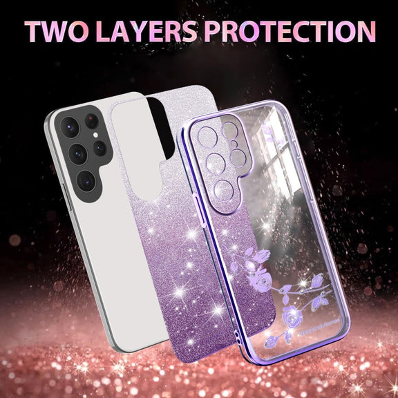 For Samsung Galaxy S25 Ultra 5G Gradient Glitter Flower All-inclusive Phone Case(Purple)