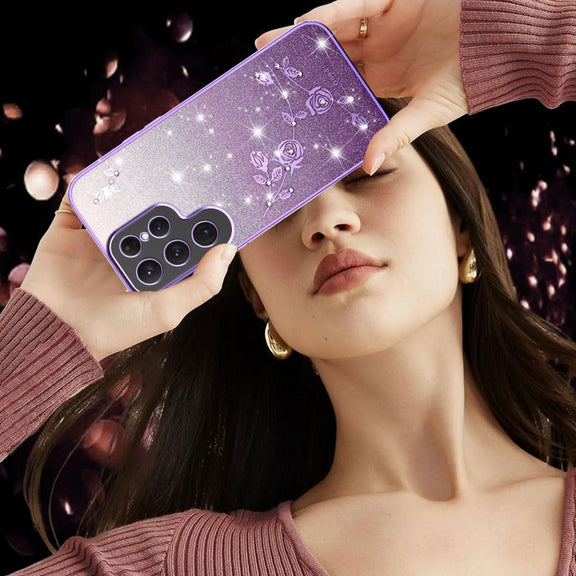 For Samsung Galaxy S25 Ultra 5G Gradient Glitter Flower All-inclusive Phone Case(Purple)