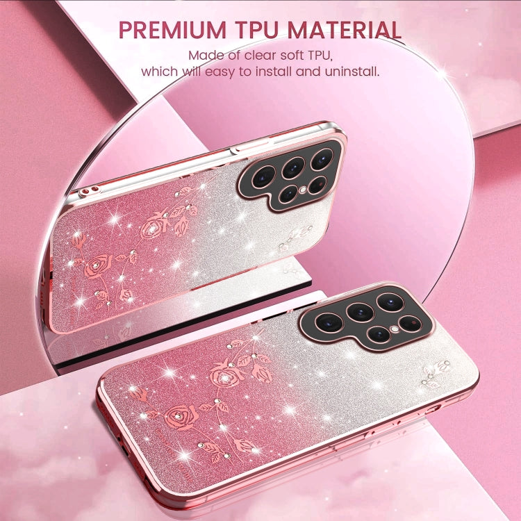 For Samsung Galaxy S25 Ultra 5G Gradient Glitter Flower All-inclusive Phone Case(Pink)