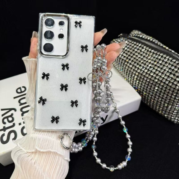 For Samsung Galaxy S25 Ultra 5G Little Fresh Bow Neck Chain TPU Phone Case(Black)