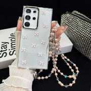 For Samsung Galaxy S25 Ultra 5G Little Fresh Bow Neck Chain TPU Phone Case(Pink)
