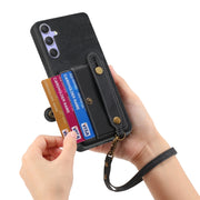 For Samsung Galaxy S25+ 5G Retro Cross Wristband Wallet Leather Back Phone Case(Black)
