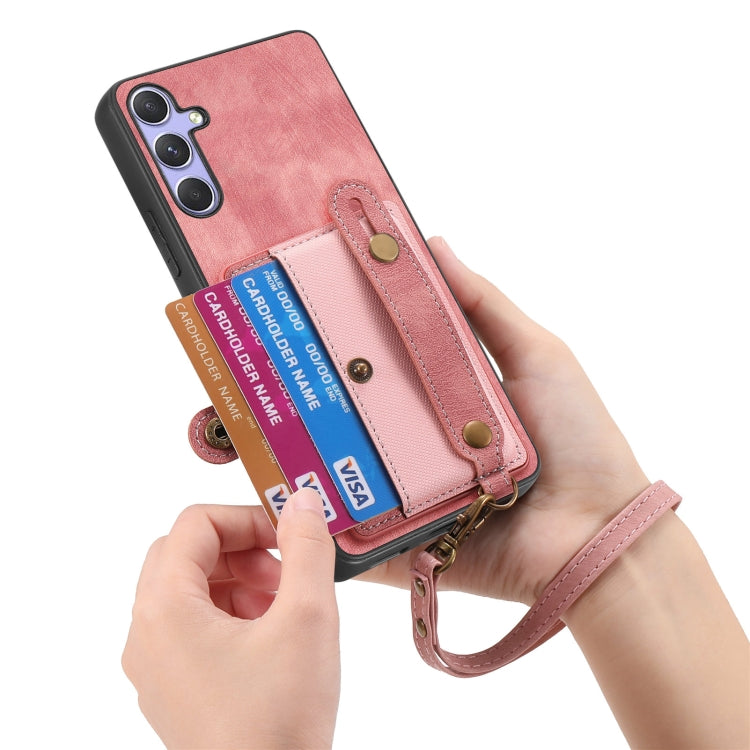 For Samsung Galaxy S25 Ultra 5G Retro Cross Wristband Wallet Leather Back Phone Case(Pink) - Galaxy S25 Ultra 5G Cases by PMC Jewellery | Online Shopping South Africa | PMC Jewellery | Buy Now Pay Later Mobicred