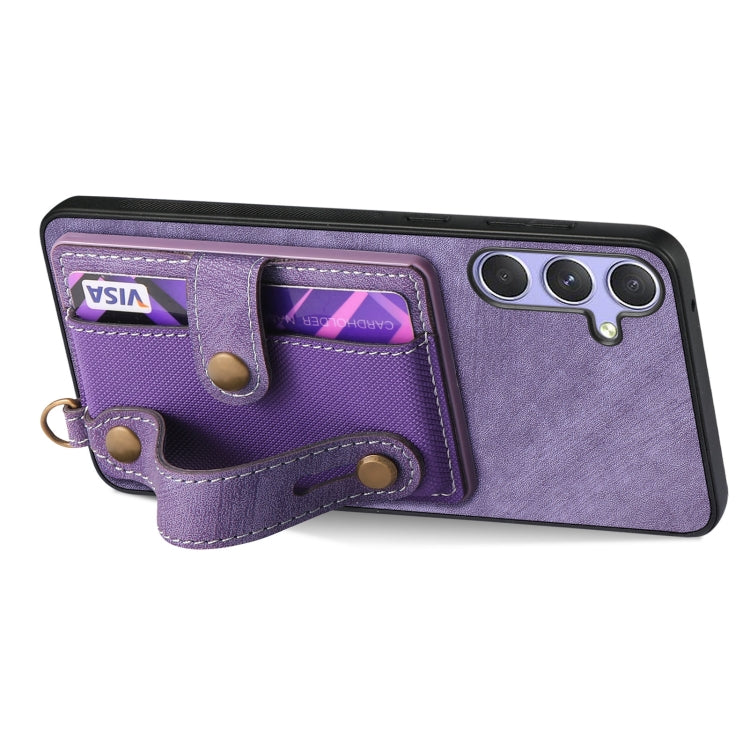 For Samsung Galaxy S25 Ultra 5G Retro Cross Wristband Wallet Leather Back Phone Case(Purple)