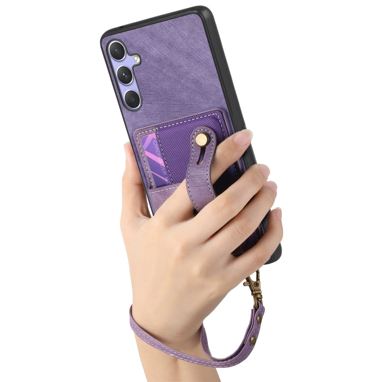 For Samsung Galaxy S25 Ultra 5G Retro Cross Wristband Wallet Leather Back Phone Case(Purple)