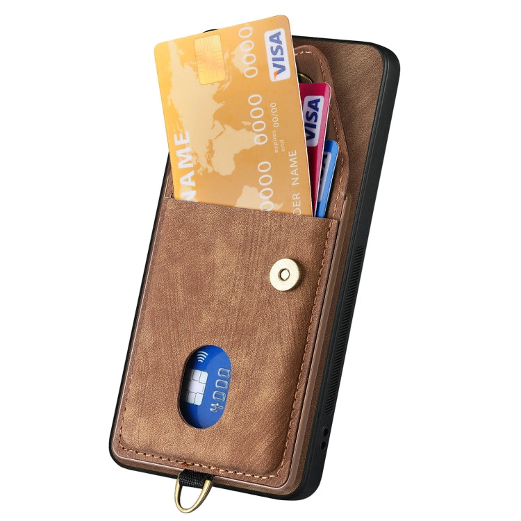 For Samsung Galaxy S25 5G Retro Card Wallet Fold Leather Phone Case with Strap(Brown)