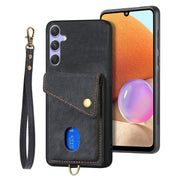 For Samsung Galaxy S25+ 5G Retro Card Wallet Fold Leather Phone Case with Strap(Black)