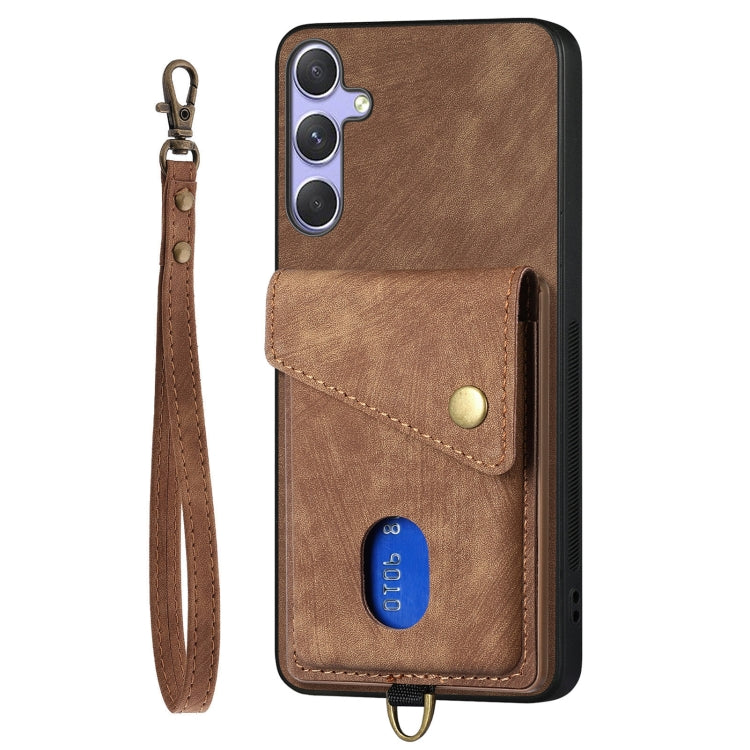 For Samsung Galaxy S25+ 5G Retro Card Wallet Fold Leather Phone Case with Strap(Brown)
