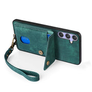 For Samsung Galaxy S25+ 5G Retro Card Wallet Fold Leather Phone Case with Strap(Green)