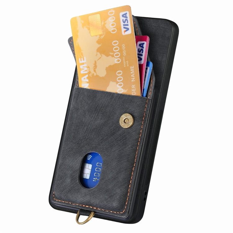 For Samsung Galaxy S25 Ultra 5G Retro Card Wallet Fold Leather Phone Case with Strap(Black) - Galaxy S25 Ultra 5G Cases by PMC TechLife | Online Shopping South Africa | PMC TechLife | Buy Now Pay Later Mobicred