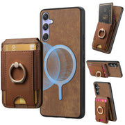 For Samsung Galaxy S25 5G Retro Splitable Magnetic Stand Card Bag Leather Phone Case(Brown)