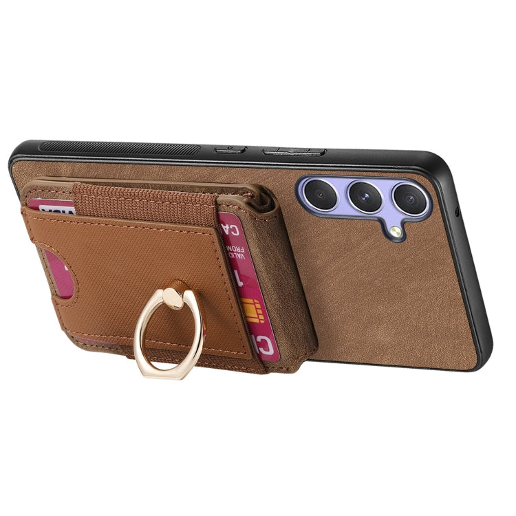 For Samsung Galaxy S25 5G Retro Splitable Magnetic Stand Card Bag Leather Phone Case(Brown)