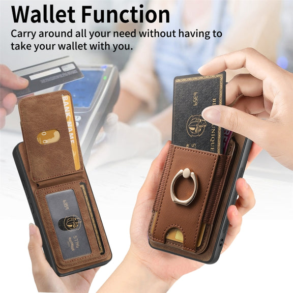 For Samsung Galaxy S25 5G Retro Splitable Magnetic Stand Card Bag Leather Phone Case(Brown)