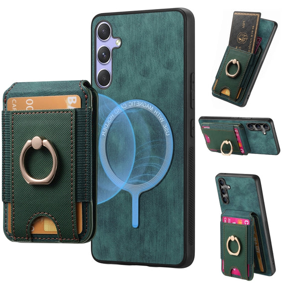 For Samsung Galaxy S25 5G Retro Splitable Magnetic Stand Card Bag Leather Phone Case(Green)