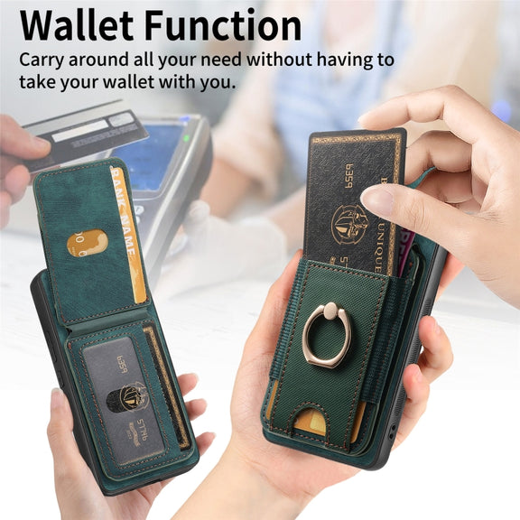 For Samsung Galaxy S25 5G Retro Splitable Magnetic Stand Card Bag Leather Phone Case(Green)