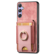 For Samsung Galaxy S25 5G Retro Splitable Magnetic Stand Card Bag Leather Phone Case(Pink)