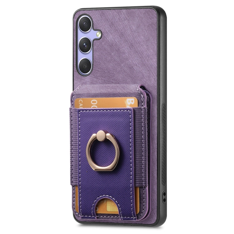 For Samsung Galaxy S25 5G Retro Splitable Magnetic Stand Card Bag Leather Phone Case(Purple)
