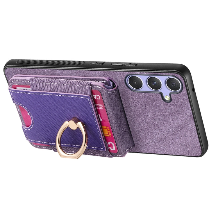 For Samsung Galaxy S25 5G Retro Splitable Magnetic Stand Card Bag Leather Phone Case(Purple)