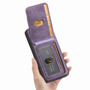 For Samsung Galaxy S25 5G Retro Splitable Magnetic Stand Card Bag Leather Phone Case(Purple)