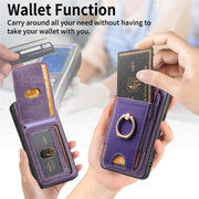 For Samsung Galaxy S25 5G Retro Splitable Magnetic Stand Card Bag Leather Phone Case(Purple)
