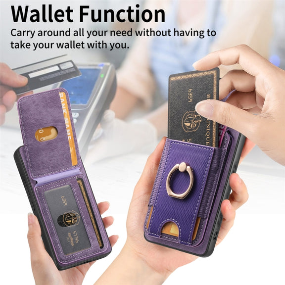 For Samsung Galaxy S25 5G Retro Splitable Magnetic Stand Card Bag Leather Phone Case(Purple)
