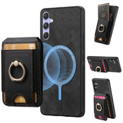 For Samsung Galaxy S25+ 5G Retro Splitable Magnetic Stand Card Bag Leather Phone Case(Black)