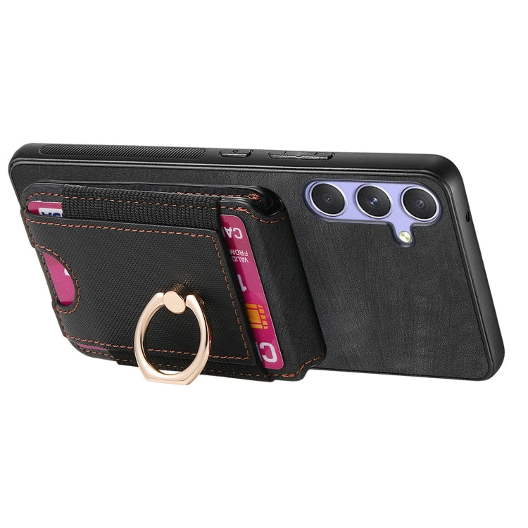 For Samsung Galaxy S25+ 5G Retro Splitable Magnetic Stand Card Bag Leather Phone Case(Black) - Galaxy S25+ 5G Cases by PMC Jewellery | Online Shopping South Africa | PMC Jewellery | Buy Now Pay Later Mobicred