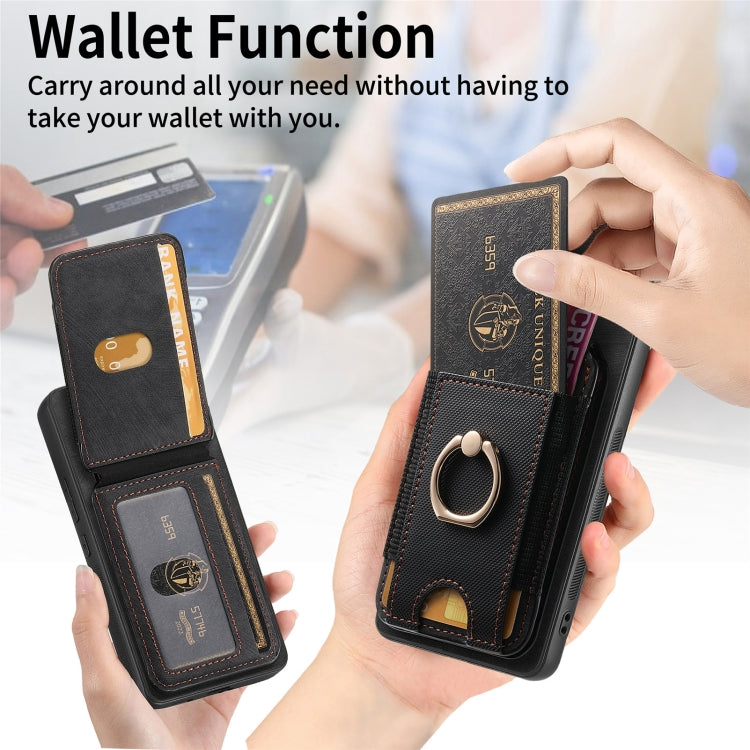 For Samsung Galaxy S25+ 5G Retro Splitable Magnetic Stand Card Bag Leather Phone Case(Black) - Galaxy S25+ 5G Cases by PMC Jewellery | Online Shopping South Africa | PMC Jewellery | Buy Now Pay Later Mobicred