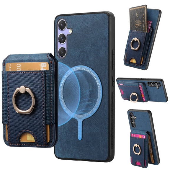 For Samsung Galaxy S25+ 5G Retro Splitable Magnetic Stand Card Bag Leather Phone Case(Blue)