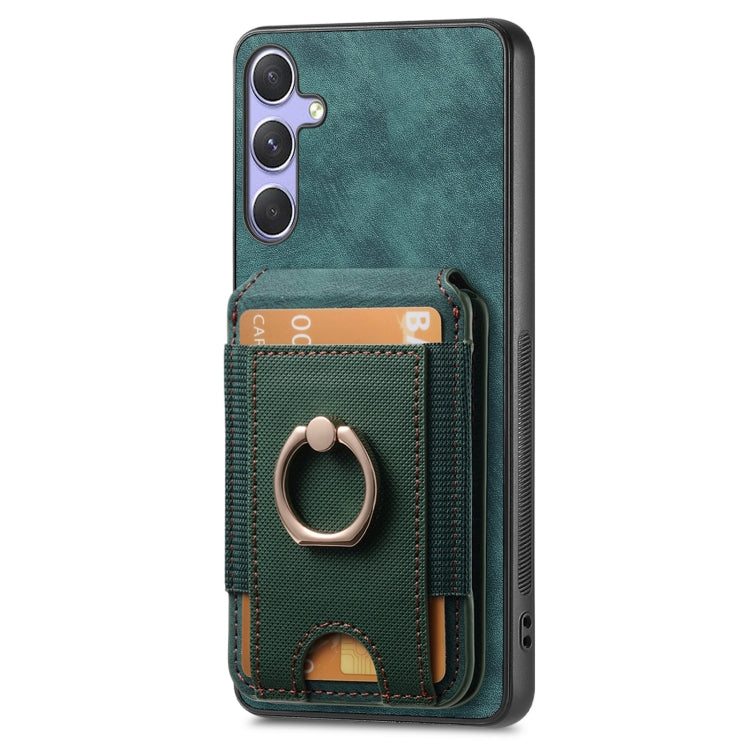 For Samsung Galaxy S25+ 5G Retro Splitable Magnetic Stand Card Bag Leather Phone Case(Green)