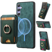 For Samsung Galaxy S25+ 5G Retro Splitable Magnetic Stand Card Bag Leather Phone Case(Green)