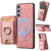 For Samsung Galaxy S25+ 5G Retro Splitable Magnetic Stand Card Bag Leather Phone Case(Pink)