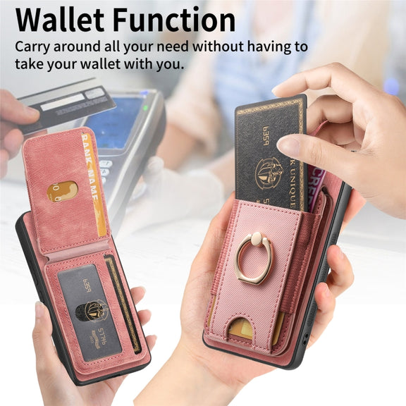 For Samsung Galaxy S25+ 5G Retro Splitable Magnetic Stand Card Bag Leather Phone Case(Pink)